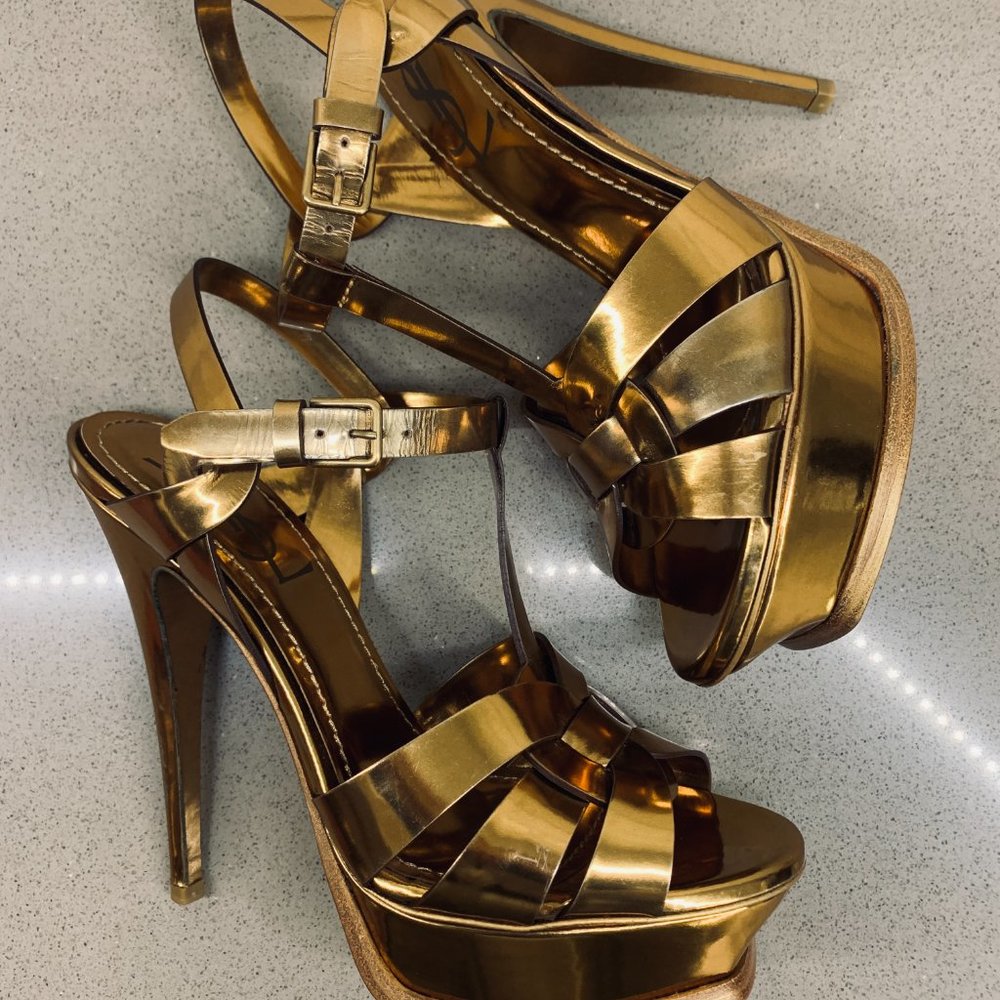 YSL "Tribute" Leather Platform Sandals - Picture 3 of 10